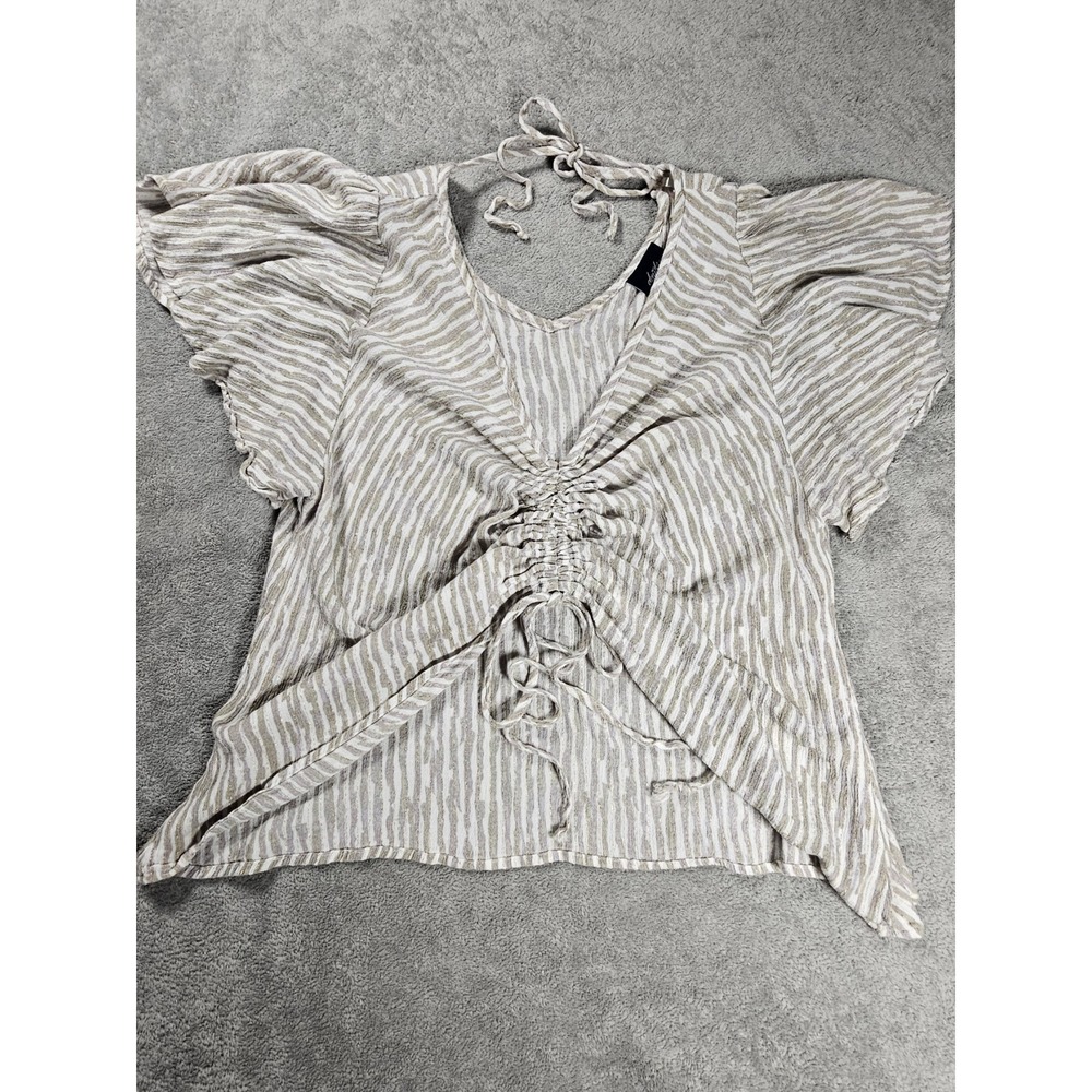 Daytrip Striped Flutter Sleeve Tie Back Peasant Boho Cottagecore Fairy Grunge